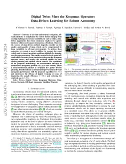 Digital Twins Meet the Koopman Operator: Data-Driven Learning for Robust Autonomy