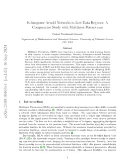 Kolmogorov-Arnold Networks in Low-Data Regimes: A Comparative Study with
  Multilayer Perceptrons