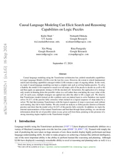 Causal Language Modeling Can Elicit Search and Reasoning Capabilities on
  Logic Puzzles