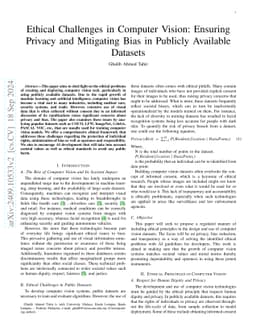 Ethical Challenges in Computer Vision: Ensuring Privacy and Mitigating
  Bias in Publicly Available Datasets