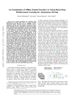 An Examination of Offline-Trained Encoders in Vision-Based Deep
  Reinforcement Learning for Autonomous Driving