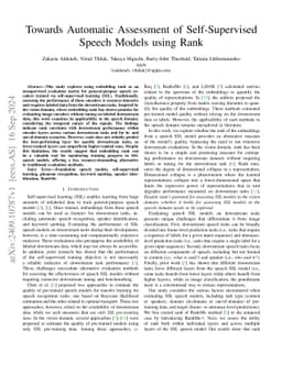 Towards Automatic Assessment of Self-Supervised Speech Models using Rank