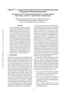 CREAM: Comparison-Based Reference-Free ELO-Ranked Automatic Evaluation
  for Meeting Summarization