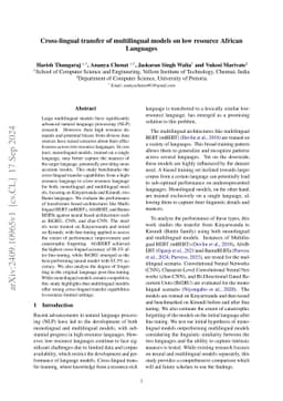 Cross-lingual transfer of multilingual models on low resource African
  Languages