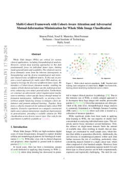 Multi-Cohort Framework with Cohort-Aware Attention and Adversarial
  Mutual-Information Minimization for Whole Slide Image Classification