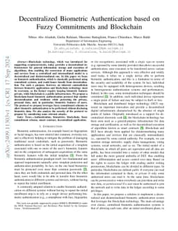 Decentralized Biometric Authentication based on Fuzzy Commitments and
  Blockchain