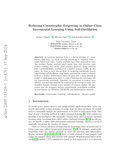 Reducing Catastrophic Forgetting in Online Class Incremental Learning
  Using Self-Distillation