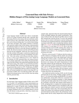 Generated Data with Fake Privacy: Hidden Dangers of Fine-tuning Large Language Models on Generated Data