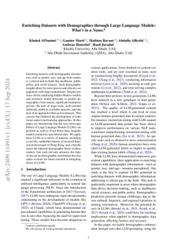 Enriching Datasets with Demographics through Large Language Models:
  What's in a Name?