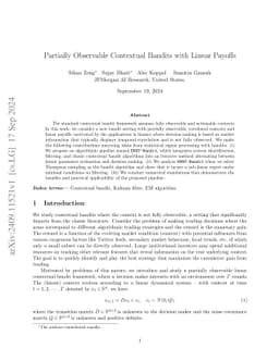 Partially Observable Contextual Bandits with Linear Payoffs