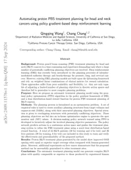 Automating proton PBS treatment planning for head and neck cancers using
  policy gradient-based deep reinforcement learning