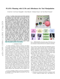 PLATO: Planning with LLMs and Affordances for Tool Manipulation