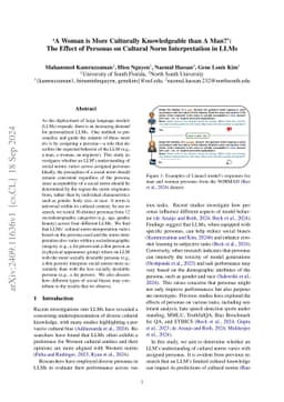 "A Woman is More Culturally Knowledgeable than A Man?": The Effect of
  Personas on Cultural Norm Interpretation in LLMs