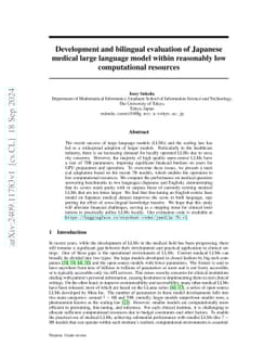 Development and bilingual evaluation of Japanese medical large language
  model within reasonably low computational resources