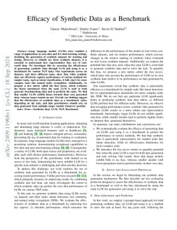 Efficacy of Synthetic Data as a Benchmark