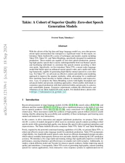 Takin: A Cohort of Superior Quality Zero-shot Speech Generation Models