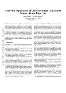 Abductive explanations of classifiers under constraints: Complexity and
  properties
