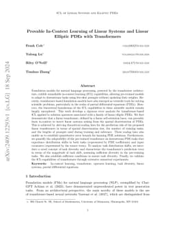 Provable In-Context Learning of Linear Systems and Linear Elliptic PDEs
  with Transformers