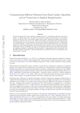 Communication-Efficient Federated Low-Rank Update Algorithm and its
  Connection to Implicit Regularization