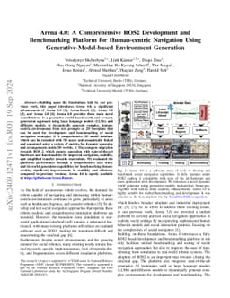 Arena 4.0: A Comprehensive ROS2 Development and Benchmarking Platform
  for Human-centric Navigation Using Generative-Model-based Environment
  Generation