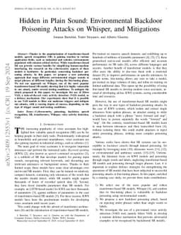 Hidden in Plain Sound: Environmental Backdoor Poisoning Attacks on
  Whisper, and Mitigations