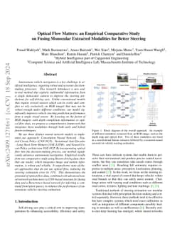 Optical Flow Matters: an Empirical Comparative Study on Fusing Monocular
  Extracted Modalities for Better Steering
