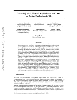Assessing the Zero-Shot Capabilities of LLMs for Action Evaluation in RL