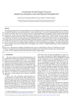 Accelerating AI and Computer Vision for Satellite Pose Estimation on the
  Intel Myriad X Embedded SoC