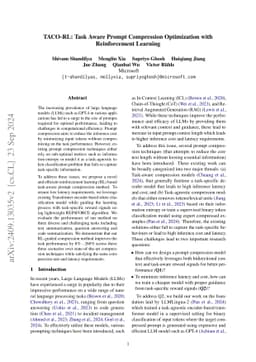TACO-RL: Task Aware Prompt Compression Optimization with Reinforcement
  Learning
