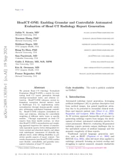 HeadCT-ONE: Enabling Granular and Controllable Automated Evaluation of
  Head CT Radiology Report Generation