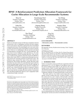 RPAF: A Reinforcement Prediction-Allocation Framework for Cache
  Allocation in Large-Scale Recommender Systems
