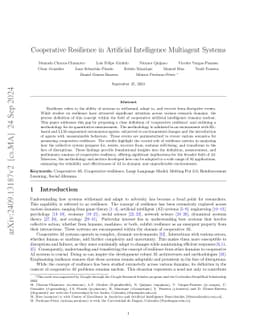 Cooperative Resilience in Artificial Intelligence Multiagent Systems