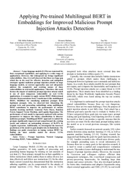 Applying Pre-trained Multilingual BERT in Embeddings for Improved
  Malicious Prompt Injection Attacks Detection