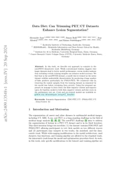 Data Diet: Can Trimming PET/CT Datasets Enhance Lesion Segmentation?