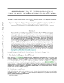 A preliminary study on continual learning in computer vision using
  Kolmogorov-Arnold Networks