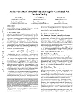 Adaptive Mixture Importance Sampling for Automated Ads Auction Tuning