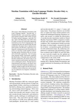 Machine Translation with Large Language Models: Decoder Only vs.
  Encoder-Decoder