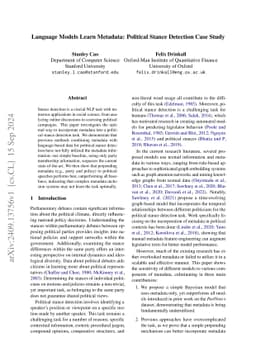 Language Models Learn Metadata: Political Stance Detection Case Study