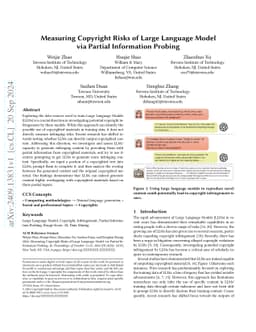 Measuring Copyright Risks of Large Language Model via Partial
  Information Probing