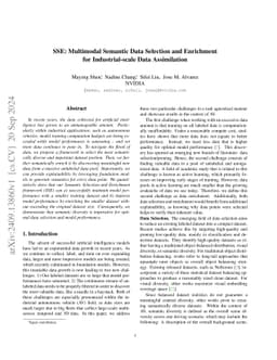 SSE: Multimodal Semantic Data Selection and Enrichment for
  Industrial-scale Data Assimilation