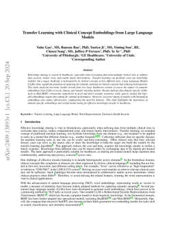 Transfer Learning with Clinical Concept Embeddings from Large Language
  Models