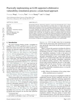 Practically implementing an LLM-supported collaborative vulnerability
  remediation process: a team-based approach
