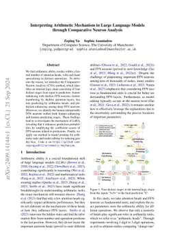 Interpreting Arithmetic Mechanism in Large Language Models through
  Comparative Neuron Analysis