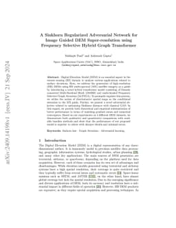 A Sinkhorn Regularized Adversarial Network for Image Guided DEM
  Super-resolution using Frequency Selective Hybrid Graph Transformer