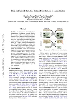 Data-centric NLP Backdoor Defense from the Lens of Memorization
