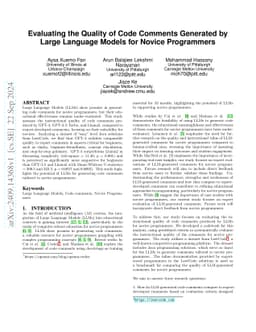 Evaluating the Quality of Code Comments Generated by Large Language
  Models for Novice Programmers