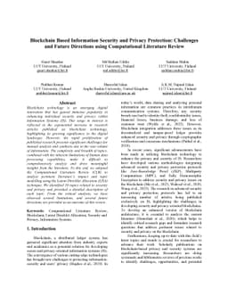 Blockchain Based Information Security and Privacy Protection: Challenges
  and Future Directions using Computational Literature Review