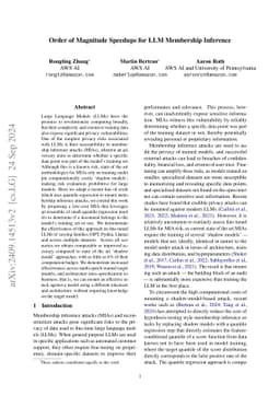 Order of Magnitude Speedups for LLM Membership Inference