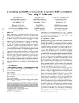 Combating Spatial Disorientation in a Dynamic Self-Stabilization Task
  Using AI Assistants