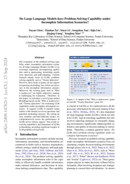 Do Large Language Models have Problem-Solving Capability under
  Incomplete Information Scenarios?